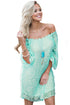 Sexy Mint Off The Shoulder 3/4 Sleeve Floral Lace Dress